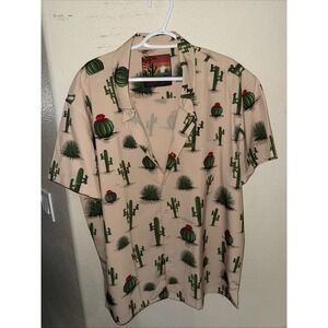 RSVLTS Retro Radio Print Cotton Short Sleeve Button-Up Shirt Cactus Men